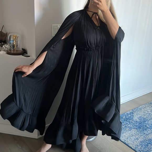 LANVINCape-effect tie-detailed ruffled crepe dress FR36